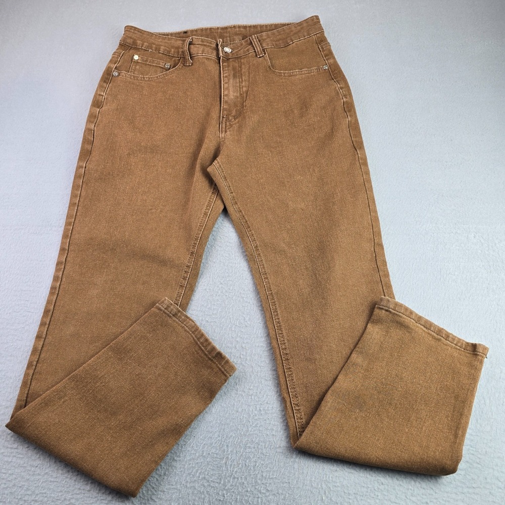 Design Original Brown Straight Leg Stretch Jeans 5-Pocket Casual Denim Pants